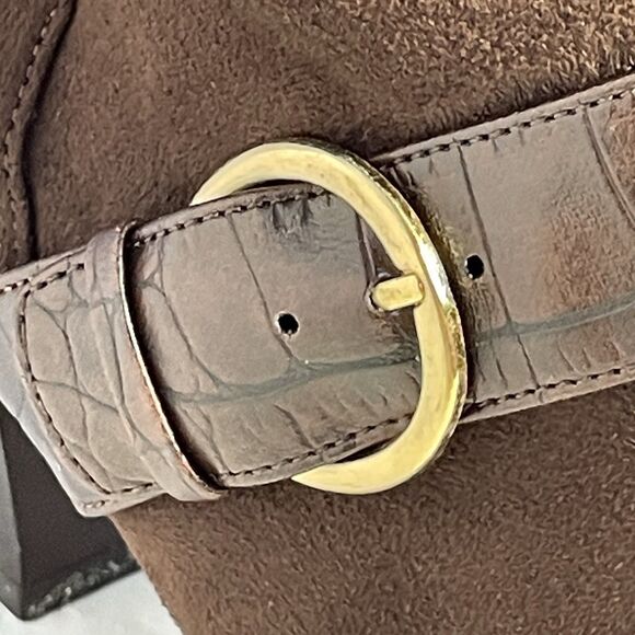 Brown Suede Boots PREDICTIONS NOEL 3” Thick Heel Zip Below Knee Size 9.5w Y2K - Picture 5 of 16